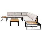 Ensemble de canapé d'angle en fer de 4 pièces pour patio extérieur avec table basse et étagère de rangement latérale