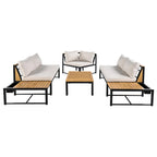 Ensemble de canapé d'angle en fer de 4 pièces pour patio extérieur avec table basse et étagère de rangement latérale
