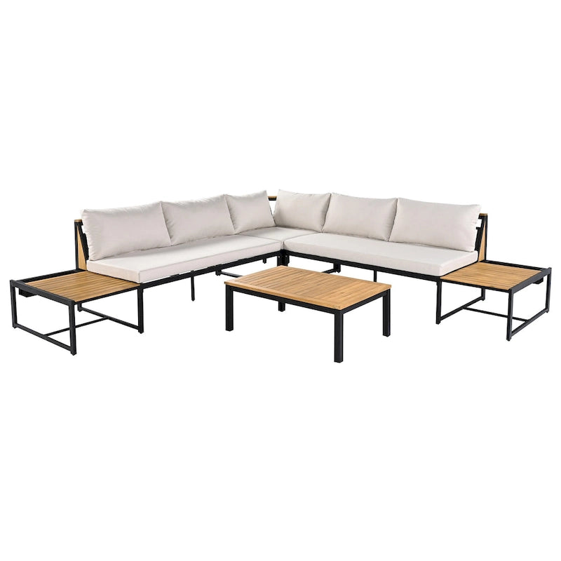 Ensemble de canapé d'angle en fer de 4 pièces pour patio extérieur avec table basse et étagère de rangement latérale