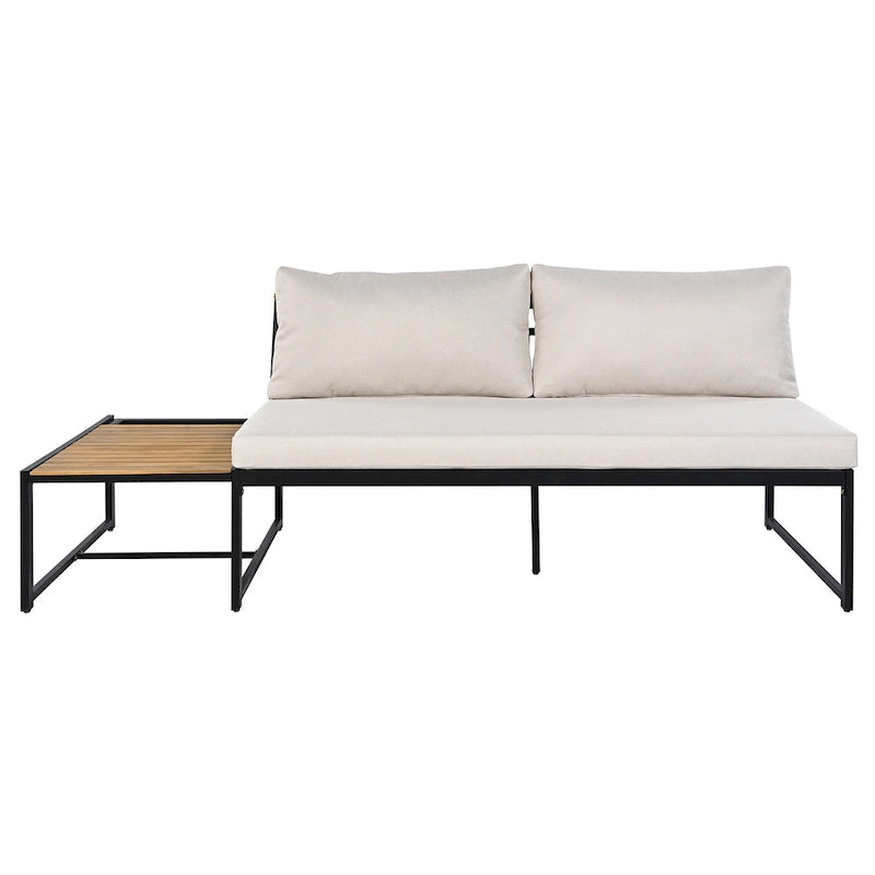 Ensemble de canapé d'angle en fer de 4 pièces pour patio extérieur avec table basse et étagère de rangement latérale