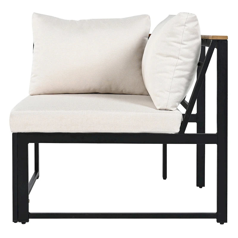 Ensemble de canapé d'angle en fer de 4 pièces pour patio extérieur avec table basse et étagère de rangement latérale