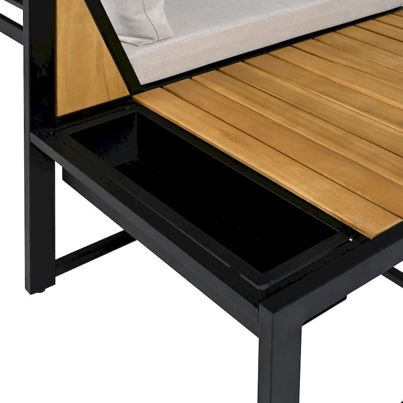 Ensemble de canapé d'angle en fer de 4 pièces pour patio extérieur avec table basse et étagère de rangement latérale