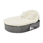 Lit de jour rond en rotin pour patio extérieur avec dossiers réglables et plateaux porte-gobelets pliables