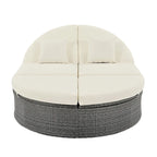 Lit de jour rond en rotin pour patio extérieur avec dossiers réglables et plateaux porte-gobelets pliables