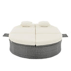Lit de jour rond en rotin pour patio extérieur avec dossiers réglables et plateaux porte-gobelets pliables