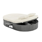Lit de jour rond en rotin pour patio extérieur avec dossiers réglables et plateaux porte-gobelets pliables