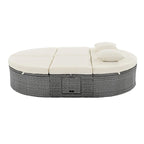 Lit de jour rond en rotin pour patio extérieur avec dossiers réglables et plateaux porte-gobelets pliables