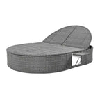 Lit de jour rond en rotin pour patio extérieur avec dossiers réglables et plateaux porte-gobelets pliables