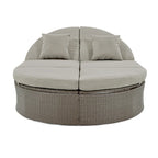 Lit de jour rond en rotin pour patio extérieur avec dossiers réglables et plateaux porte-gobelets pliables