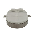 Lit de jour rond en rotin pour patio extérieur avec dossiers réglables et plateaux porte-gobelets pliables