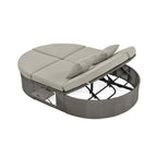 Lit de jour rond en rotin pour patio extérieur avec dossiers réglables et plateaux porte-gobelets pliables