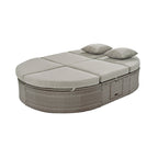 Lit de jour rond en rotin pour patio extérieur avec dossiers réglables et plateaux porte-gobelets pliables
