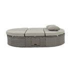 Lit de jour rond en rotin pour patio extérieur avec dossiers réglables et plateaux porte-gobelets pliables