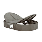 Lit de jour rond en rotin pour patio extérieur avec dossiers réglables et plateaux porte-gobelets pliables
