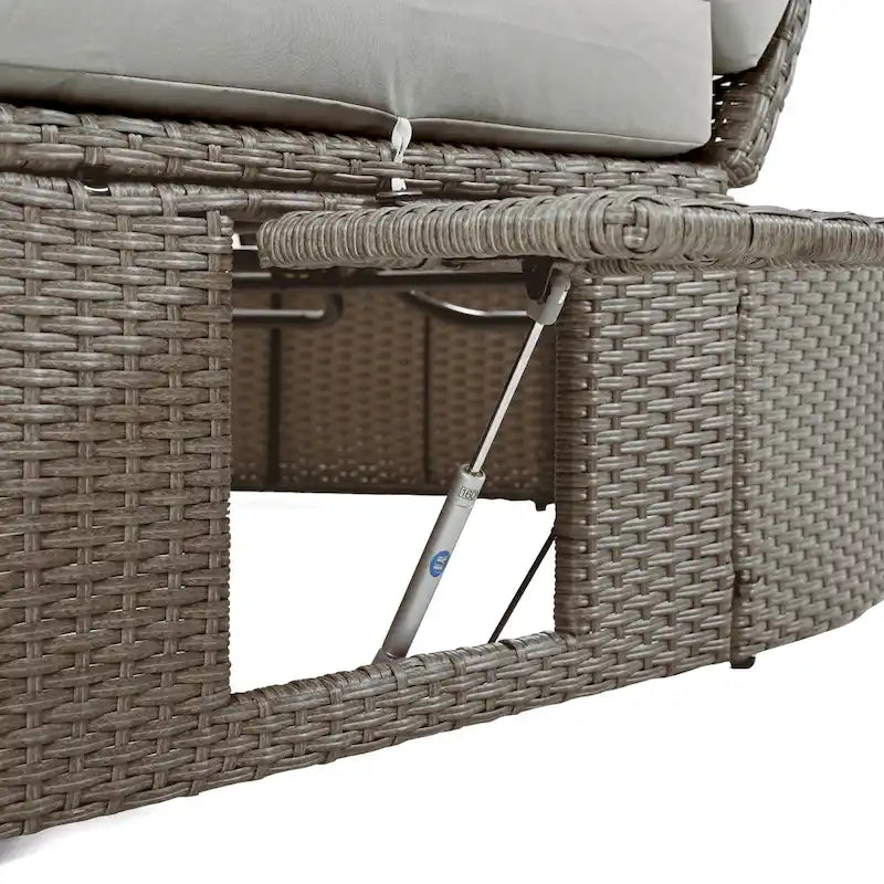 Lit de jour rond en rotin pour patio extérieur avec dossiers réglables et plateaux porte-gobelets pliables