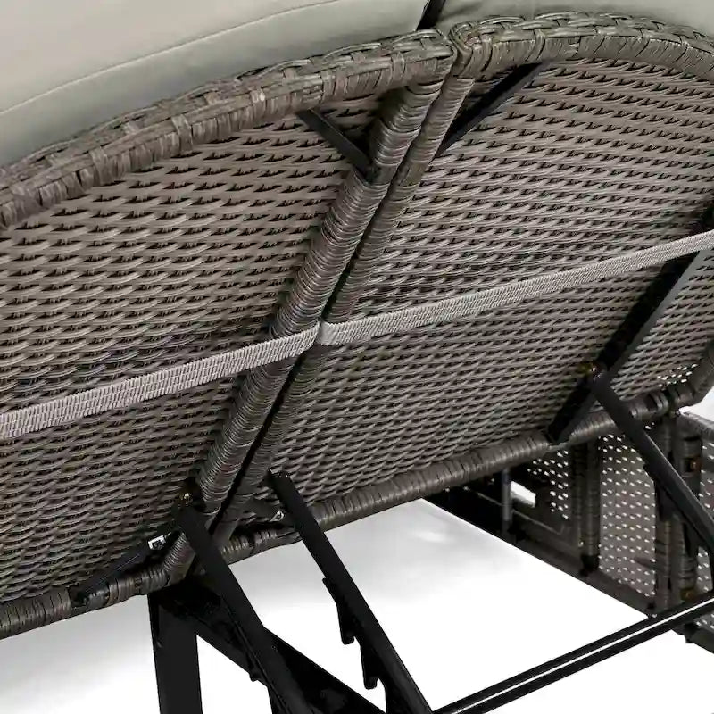Lit de jour rond en rotin pour patio extérieur avec dossiers réglables et plateaux porte-gobelets pliables