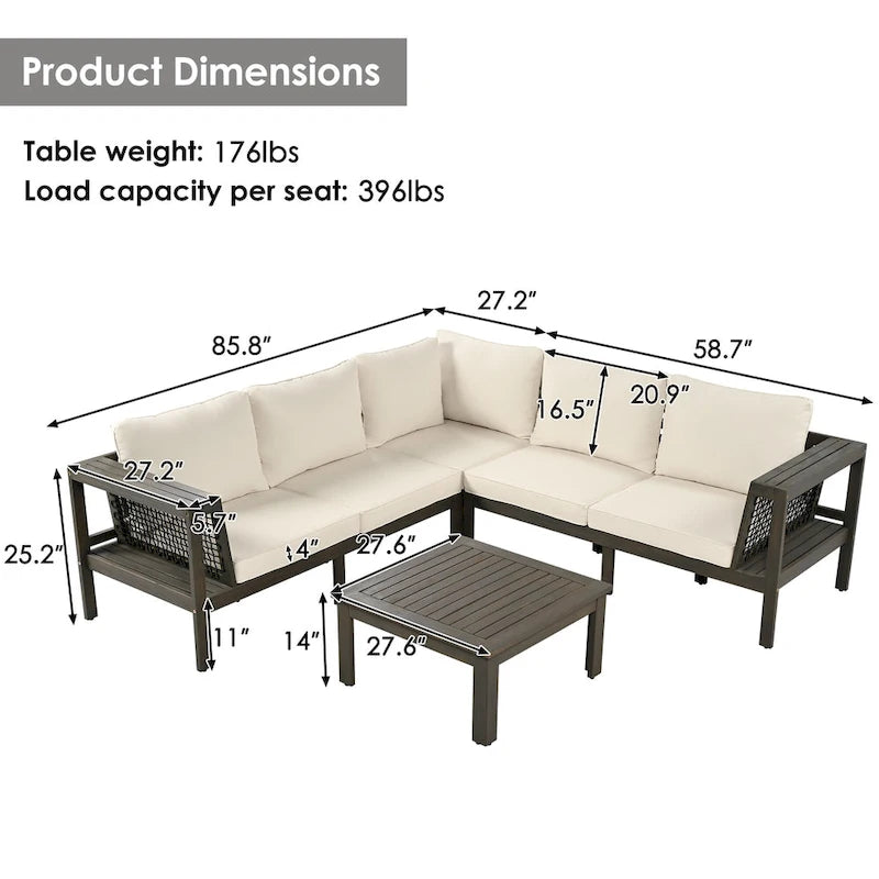 Ensemble de canapé d'extérieur 4 pièces en L avec accoudoirs en maille tressée et table basse