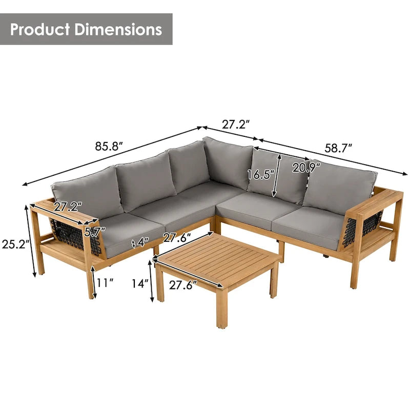 Ensemble de canapé d'extérieur 4 pièces en L avec accoudoirs en maille tressée et table basse