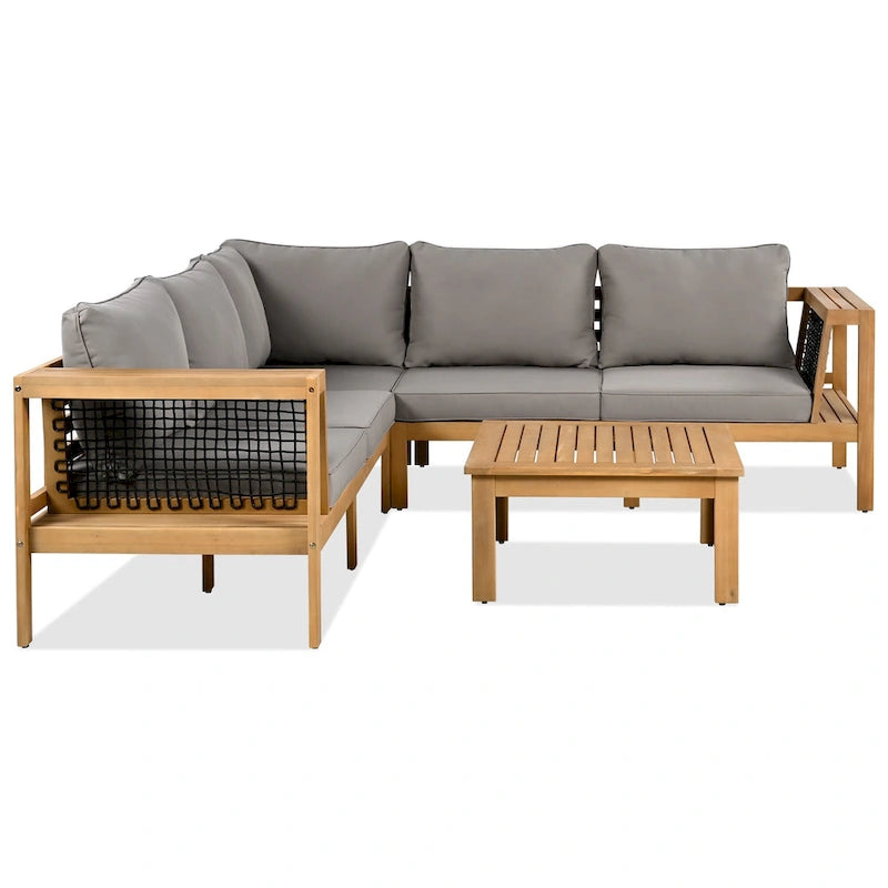 Ensemble de canapé d'extérieur 4 pièces en L avec accoudoirs en maille tressée et table basse