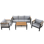 Ensemble de salon de jardin 4 pièces avec coussins et 1 table basse
