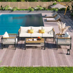 Ensemble de salon de jardin 4 pièces avec coussins et 1 table basse