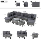 Ensemble de canapé en osier de grande taille 7 pièces avec 2 tables basses et oreillers