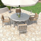 Ensemble de salle à manger d'extérieur en bois pour 4 personnes avec 1 trou pour parasol et coussins amovibles