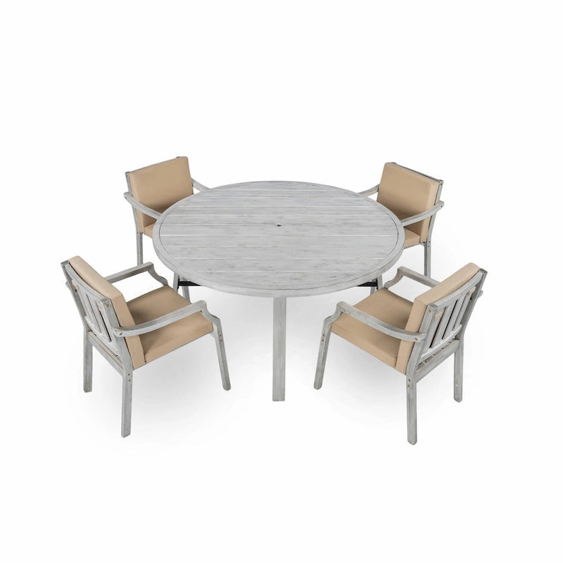 Ensemble de salle à manger d'extérieur en bois pour 4 personnes avec 1 trou pour parasol et coussins amovibles