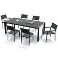 Ensemble de salle à manger d'extérieur 7 pièces – Table en aluminium avec trou pour parasol et chaises empilables