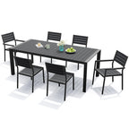 Ensemble de salle à manger d'extérieur 7 pièces – Table en aluminium avec trou pour parasol et chaises empilables
