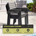 Ensemble de salle à manger d'extérieur 7 pièces – Table en aluminium avec trou pour parasol et chaises empilables