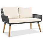 Ensemble de canapé de conversation d'extérieur 6 pièces en corde avec table de bar rafraîchissante en bois d'acacia et 2 tabourets