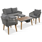 Ensemble de canapé de conversation d'extérieur 6 pièces en corde avec table de bar rafraîchissante en bois d'acacia et 2 tabourets