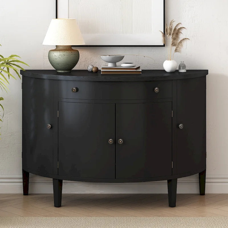 Curved Design Storage Cabinet made of Fraxinus Mandschuric Solid Wood Veneer, Adjustable Shelves