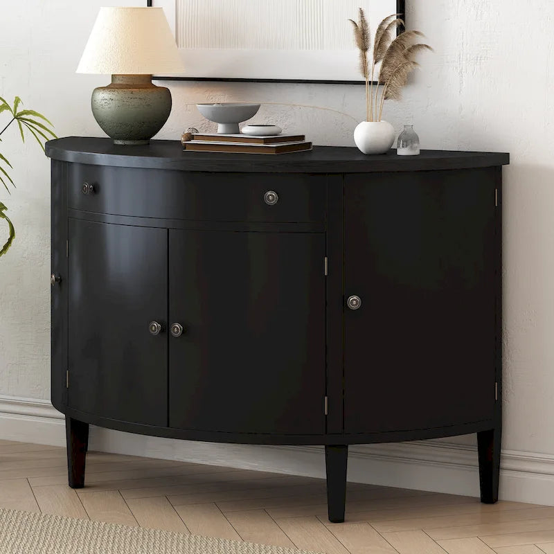 Meuble de rangement au design incurvé en placage de bois massif de frêne de Mandchourie, étagères réglables