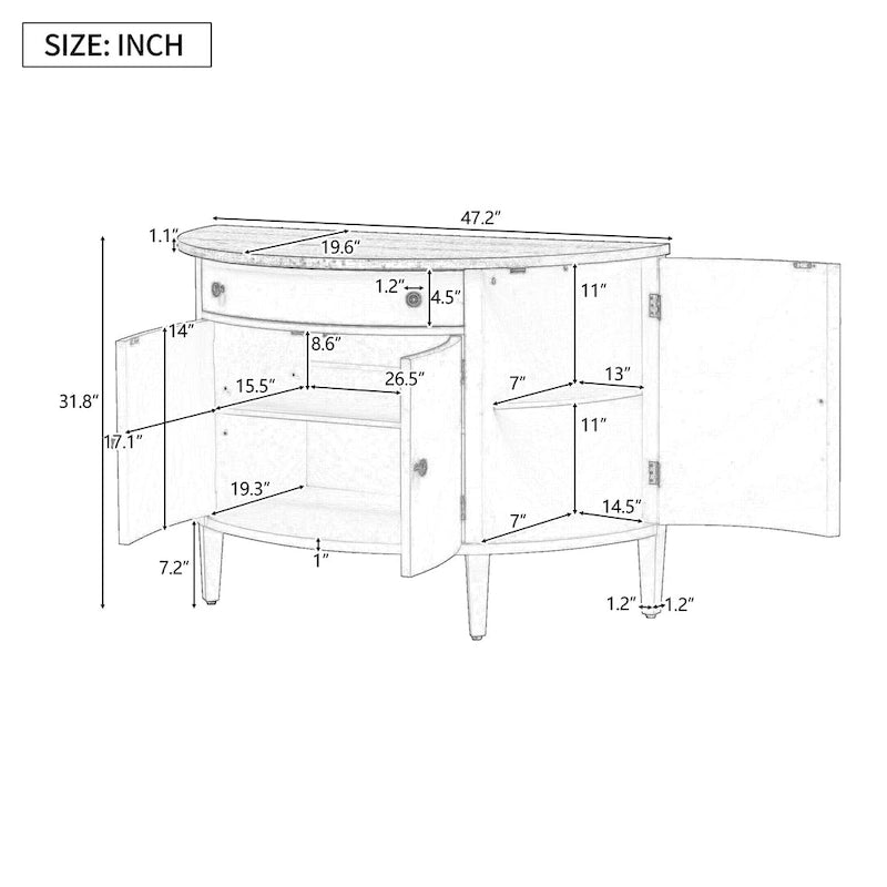Meuble de rangement au design incurvé en placage de bois massif de frêne de Mandchourie, étagères réglables