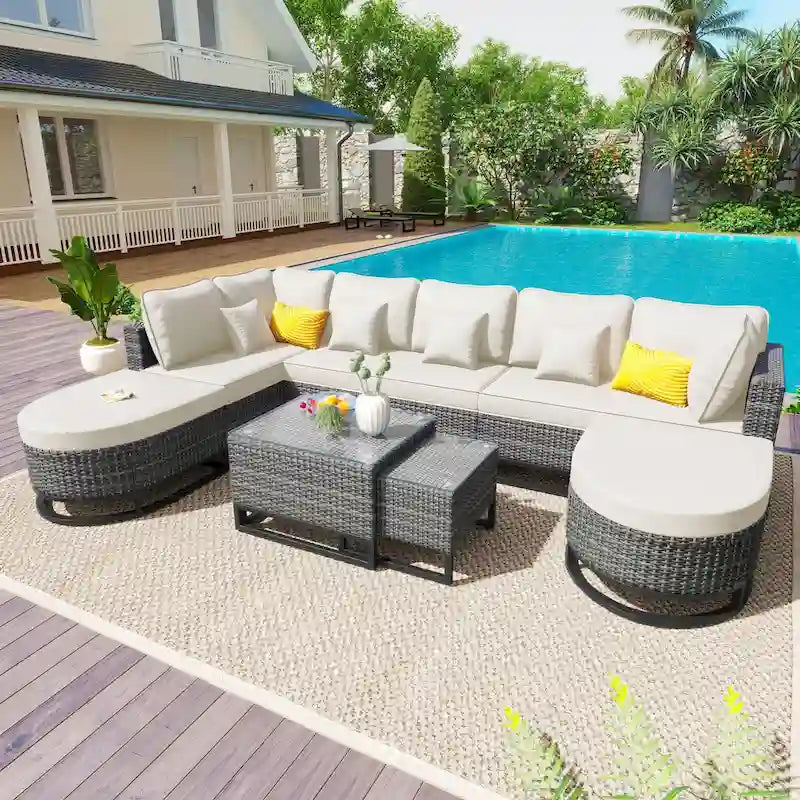 Ensemble de canapé en osier de jardin 7 pièces grande taille
