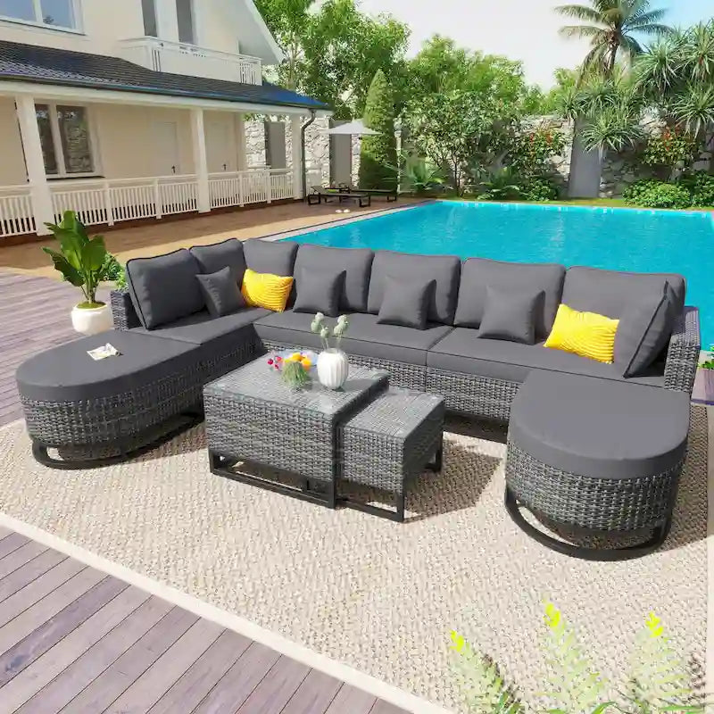 Ensemble de canapé en osier de jardin 7 pièces grande taille