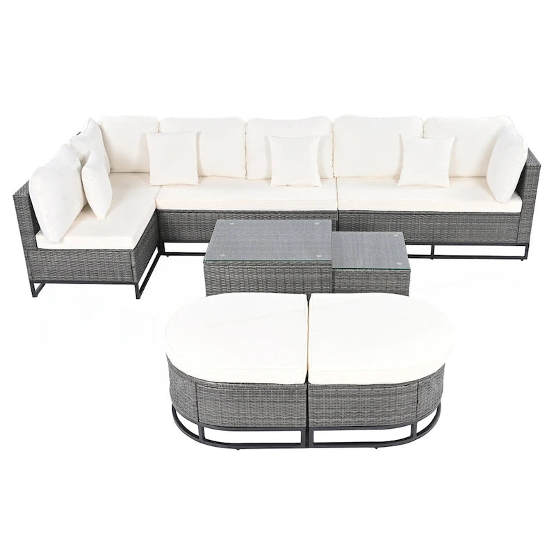 Ensemble de canapé en osier de jardin 7 pièces grande taille