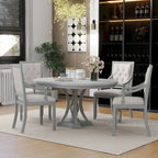 Extendable Dining Table and Chair Sets Rustic Farmhouse Dining Table and Chair Sets with Manual Leaf Extension for Kitchen