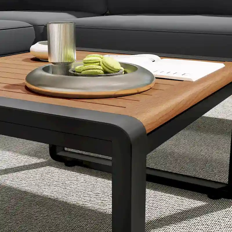 Ensemble de canapé d'angle en fer en L 4 pièces avec coussins et table