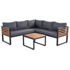 Ensemble de canapé d'angle en fer en L 4 pièces avec coussins et table