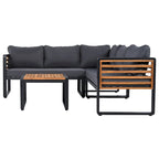 Ensemble de canapé d'angle en fer en L 4 pièces avec coussins et table