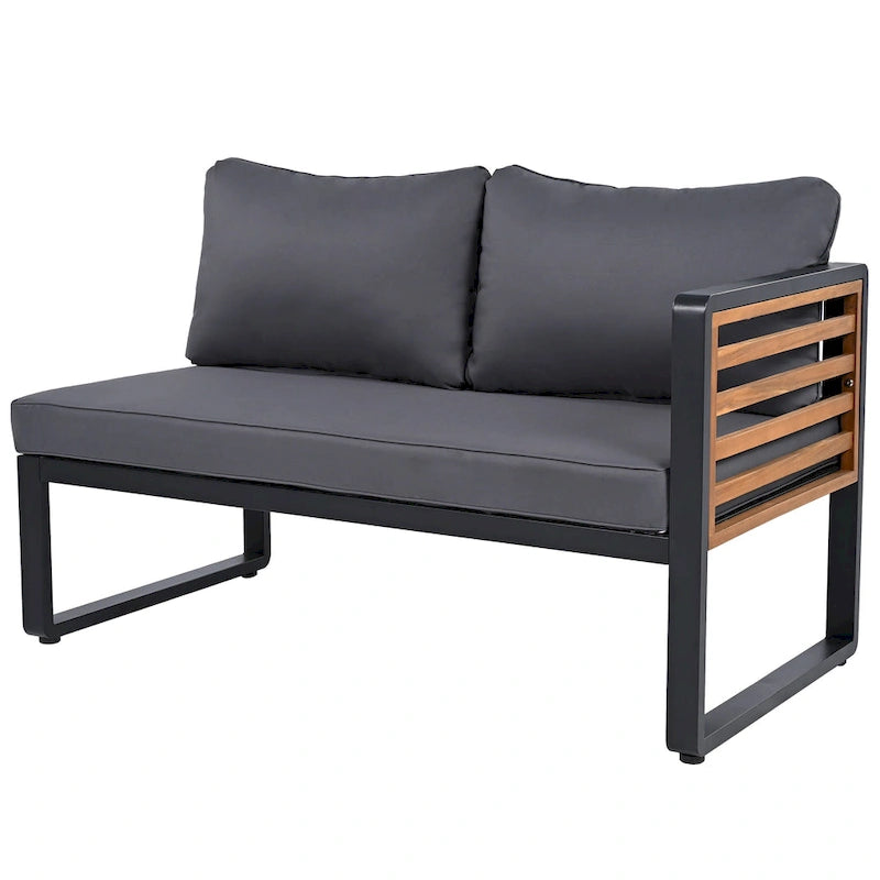 Ensemble de canapé d'angle en fer en L 4 pièces avec coussins et table