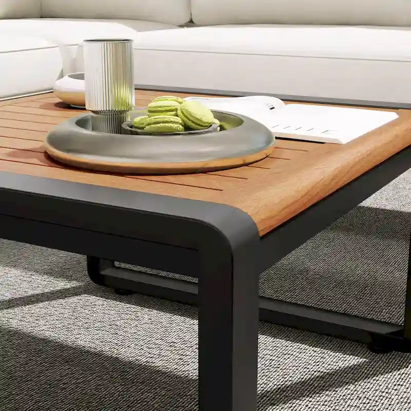 Ensemble de canapé d'angle en fer en L 4 pièces avec coussins et table