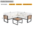 Ensemble de canapé d'angle en fer en L 4 pièces avec coussins et table