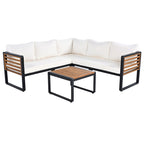 Ensemble de canapé d'angle en fer en L 4 pièces avec coussins et table
