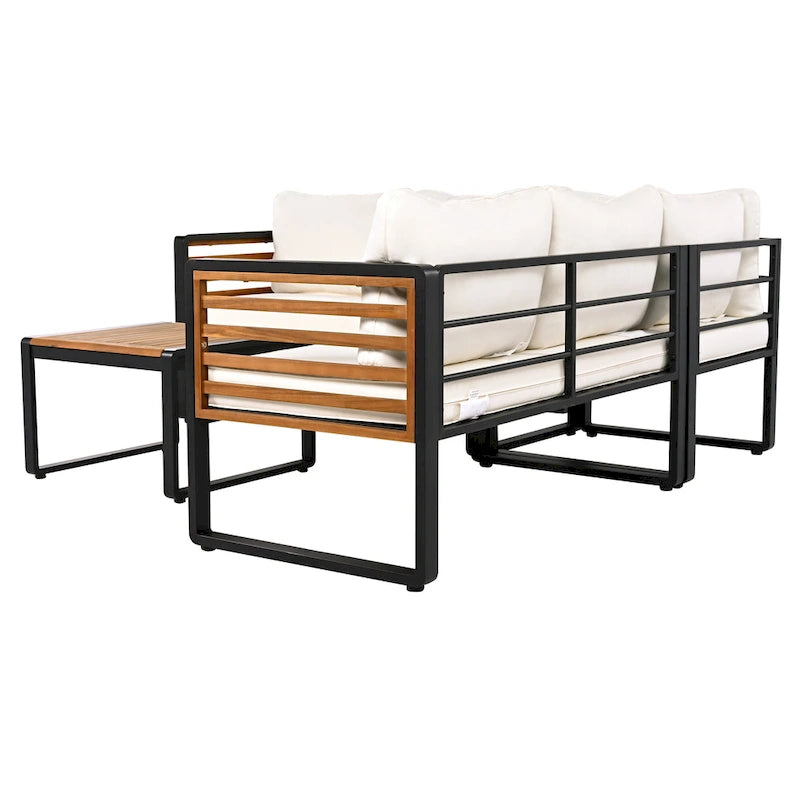 Ensemble de canapé d'angle en fer en L 4 pièces avec coussins et table
