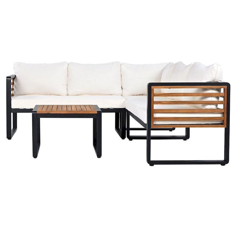 Ensemble de canapé d'angle en fer en L 4 pièces avec coussins et table