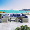 Ensemble de patio demi-lune 9 pièces avec table gigogne et fauteuils